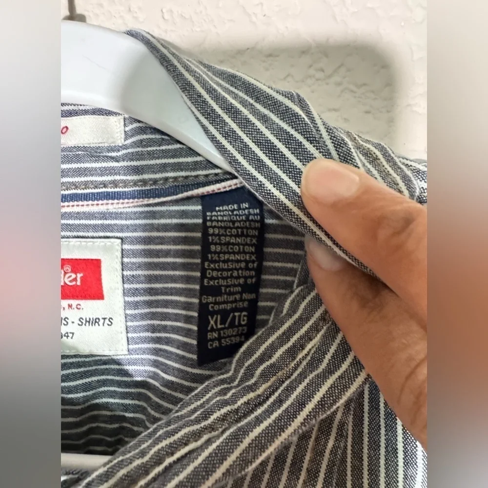 Wrangler Men’s Indigo Striped Denim Long Sleeve Shirt Brown Pearl Snaps Size XL